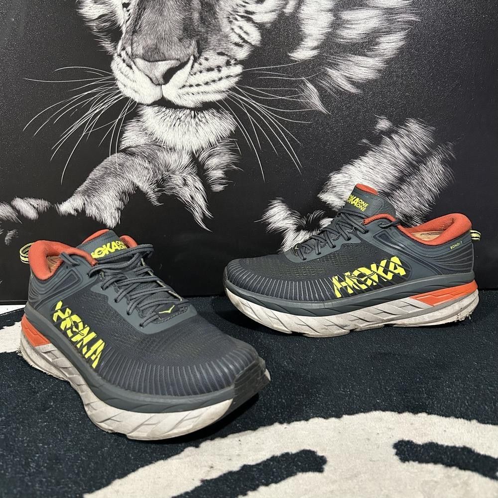 Hoka One One Bondi 7 1110518-TCHL Athletic Sneaker Men Gray Mesh Running Lace-Up